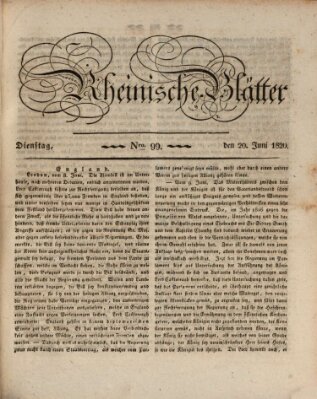 Rheinische Blätter Dienstag 20. Juni 1820