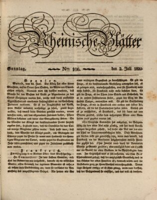 Rheinische Blätter Sonntag 2. Juli 1820