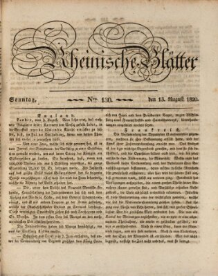 Rheinische Blätter Sonntag 13. August 1820