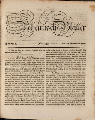 Rheinische Blätter Sonntag 10. September 1820