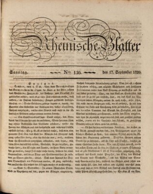 Rheinische Blätter Sonntag 17. September 1820