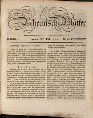 Rheinische Blätter Samstag 23. September 1820