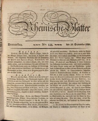 Rheinische Blätter Donnerstag 28. September 1820