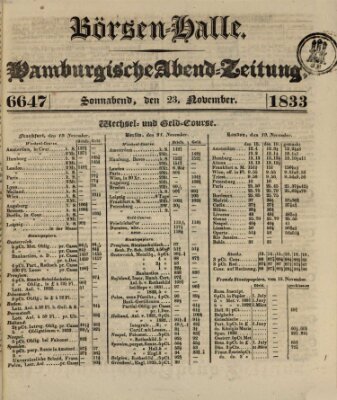 Börsen-Halle Samstag 23. November 1833