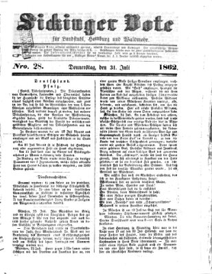 Sickinger Bote Donnerstag 31. Juli 1862