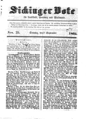 Sickinger Bote Sonntag 7. September 1862