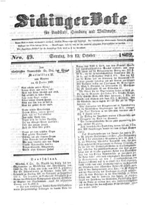 Sickinger Bote Sonntag 12. Oktober 1862