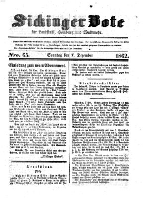 Sickinger Bote Sonntag 7. Dezember 1862