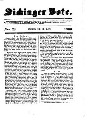 Sickinger Bote Sonntag 12. April 1863