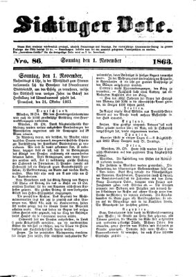 Sickinger Bote Sonntag 1. November 1863