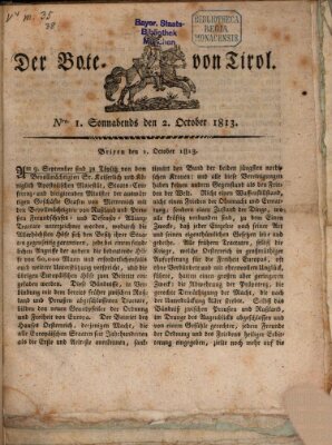 Kaiserlich-Königlich privilegirter Bothe von und für Tirol und Vorarlberg Samstag 2. Oktober 1813