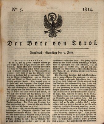 Bote für Tirol (Kaiserlich-Königlich privilegirter Bothe von und für Tirol und Vorarlberg) Samstag 9. Juli 1814