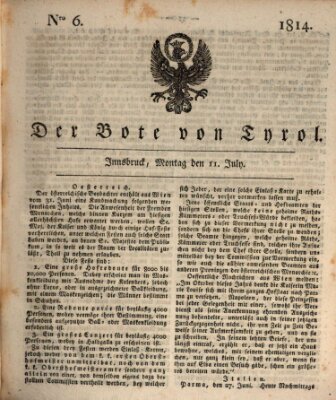 Bote für Tirol (Kaiserlich-Königlich privilegirter Bothe von und für Tirol und Vorarlberg) Montag 11. Juli 1814