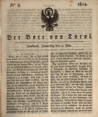 Bote für Tirol (Kaiserlich-Königlich privilegirter Bothe von und für Tirol und Vorarlberg) Donnerstag 14. Juli 1814