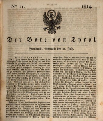 Bote für Tirol (Kaiserlich-Königlich privilegirter Bothe von und für Tirol und Vorarlberg) Mittwoch 20. Juli 1814