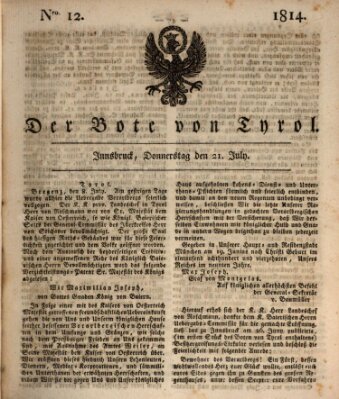 Bote für Tirol (Kaiserlich-Königlich privilegirter Bothe von und für Tirol und Vorarlberg) Donnerstag 21. Juli 1814