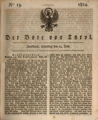 Bote für Tirol (Kaiserlich-Königlich privilegirter Bothe von und für Tirol und Vorarlberg) Samstag 23. Juli 1814