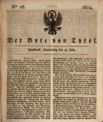 Bote für Tirol (Kaiserlich-Königlich privilegirter Bothe von und für Tirol und Vorarlberg) Donnerstag 28. Juli 1814