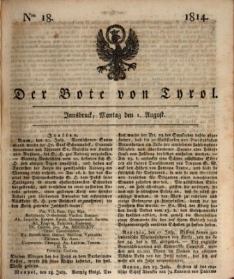 Bote für Tirol (Kaiserlich-Königlich privilegirter Bothe von und für Tirol und Vorarlberg) Montag 1. August 1814