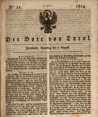 Bote für Tirol (Kaiserlich-Königlich privilegirter Bothe von und für Tirol und Vorarlberg) Samstag 6. August 1814