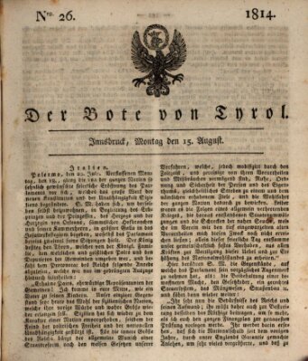 Bote für Tirol (Kaiserlich-Königlich privilegirter Bothe von und für Tirol und Vorarlberg) Montag 15. August 1814