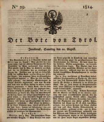 Bote für Tirol (Kaiserlich-Königlich privilegirter Bothe von und für Tirol und Vorarlberg) Samstag 20. August 1814