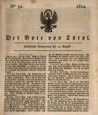 Bote für Tirol (Kaiserlich-Königlich privilegirter Bothe von und für Tirol und Vorarlberg) Donnerstag 25. August 1814