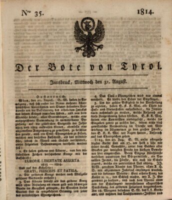 Bote für Tirol (Kaiserlich-Königlich privilegirter Bothe von und für Tirol und Vorarlberg) Mittwoch 31. August 1814