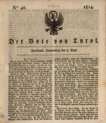 Bote für Tirol (Kaiserlich-Königlich privilegirter Bothe von und für Tirol und Vorarlberg) Donnerstag 8. September 1814