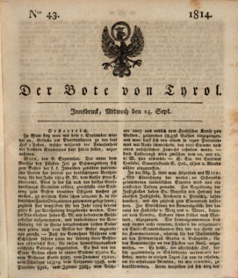 Bote für Tirol (Kaiserlich-Königlich privilegirter Bothe von und für Tirol und Vorarlberg) Mittwoch 14. September 1814