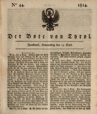 Bote für Tirol (Kaiserlich-Königlich privilegirter Bothe von und für Tirol und Vorarlberg) Donnerstag 15. September 1814