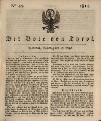 Bote für Tirol (Kaiserlich-Königlich privilegirter Bothe von und für Tirol und Vorarlberg) Samstag 17. September 1814