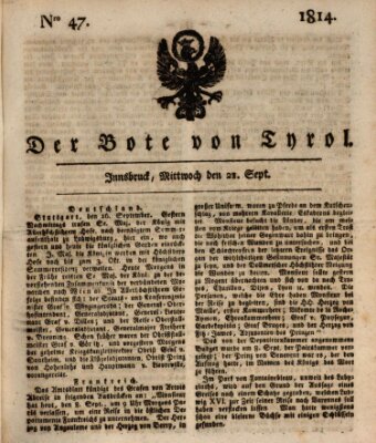 Bote für Tirol (Kaiserlich-Königlich privilegirter Bothe von und für Tirol und Vorarlberg) Mittwoch 21. September 1814