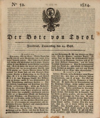 Bote für Tirol (Kaiserlich-Königlich privilegirter Bothe von und für Tirol und Vorarlberg) Donnerstag 29. September 1814