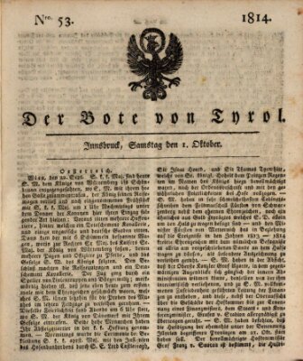 Bote für Tirol (Kaiserlich-Königlich privilegirter Bothe von und für Tirol und Vorarlberg) Samstag 1. Oktober 1814