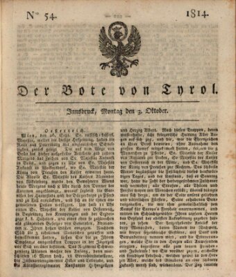 Bote für Tirol (Kaiserlich-Königlich privilegirter Bothe von und für Tirol und Vorarlberg) Montag 3. Oktober 1814