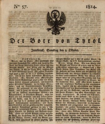 Bote für Tirol (Kaiserlich-Königlich privilegirter Bothe von und für Tirol und Vorarlberg) Samstag 8. Oktober 1814