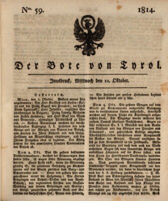 Bote für Tirol (Kaiserlich-Königlich privilegirter Bothe von und für Tirol und Vorarlberg) Mittwoch 12. Oktober 1814