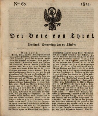 Bote für Tirol (Kaiserlich-Königlich privilegirter Bothe von und für Tirol und Vorarlberg) Donnerstag 13. Oktober 1814