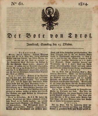 Bote für Tirol (Kaiserlich-Königlich privilegirter Bothe von und für Tirol und Vorarlberg) Samstag 15. Oktober 1814