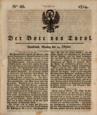 Bote für Tirol (Kaiserlich-Königlich privilegirter Bothe von und für Tirol und Vorarlberg) Montag 24. Oktober 1814