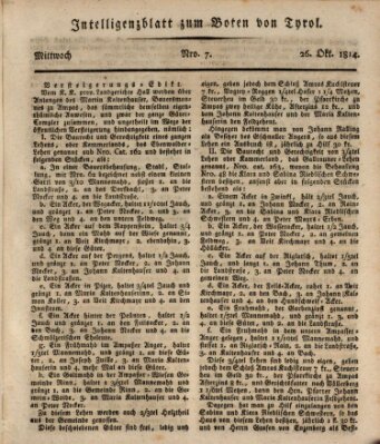 Bote für Tirol (Kaiserlich-Königlich privilegirter Bothe von und für Tirol und Vorarlberg) Mittwoch 26. Oktober 1814