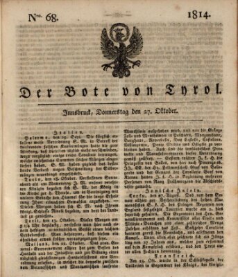 Bote für Tirol (Kaiserlich-Königlich privilegirter Bothe von und für Tirol und Vorarlberg) Donnerstag 27. Oktober 1814