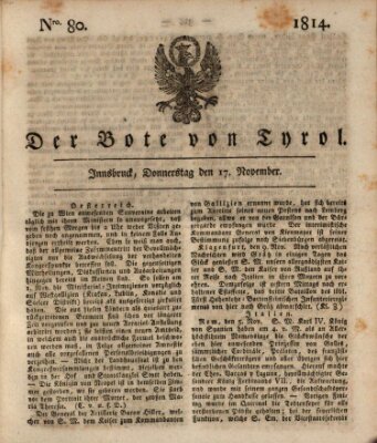 Bote für Tirol (Kaiserlich-Königlich privilegirter Bothe von und für Tirol und Vorarlberg) Donnerstag 17. November 1814