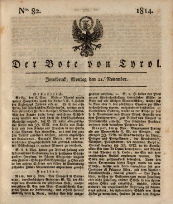 Bote für Tirol (Kaiserlich-Königlich privilegirter Bothe von und für Tirol und Vorarlberg) Montag 21. November 1814