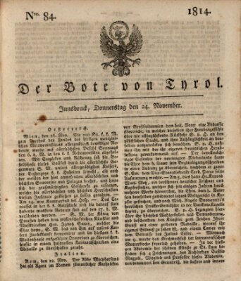 Bote für Tirol (Kaiserlich-Königlich privilegirter Bothe von und für Tirol und Vorarlberg) Donnerstag 24. November 1814