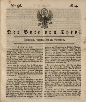 Bote für Tirol (Kaiserlich-Königlich privilegirter Bothe von und für Tirol und Vorarlberg) Montag 28. November 1814