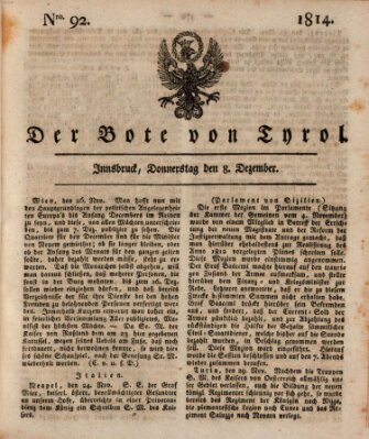 Bote für Tirol (Kaiserlich-Königlich privilegirter Bothe von und für Tirol und Vorarlberg) Donnerstag 8. Dezember 1814