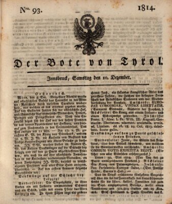 Bote für Tirol (Kaiserlich-Königlich privilegirter Bothe von und für Tirol und Vorarlberg) Samstag 10. Dezember 1814