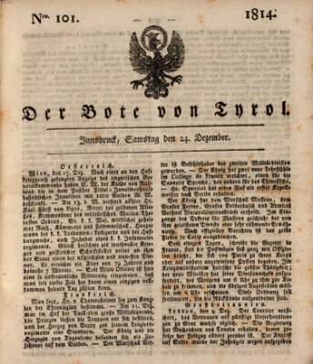 Bote für Tirol (Kaiserlich-Königlich privilegirter Bothe von und für Tirol und Vorarlberg) Samstag 24. Dezember 1814